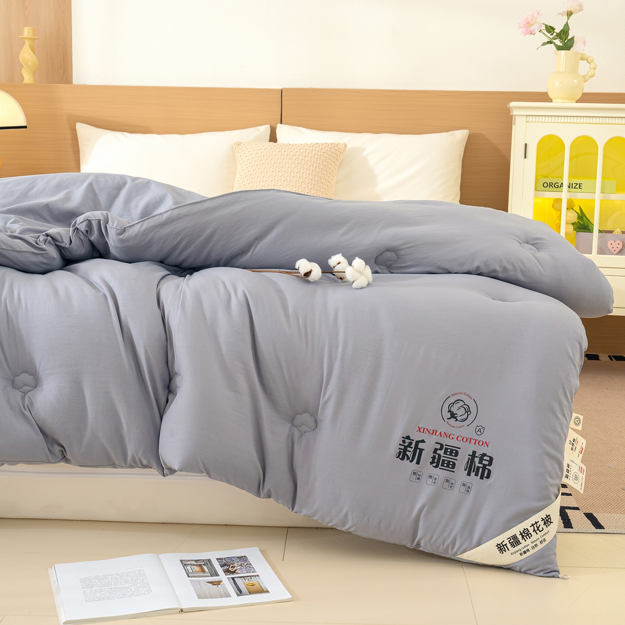 91家纺网 家纺一手货源 找家纺 桔禾家纺 2025新款水洗棉新疆棉花被直播水洗棉被子冬被芯春秋被夏被学生被子 岩石灰