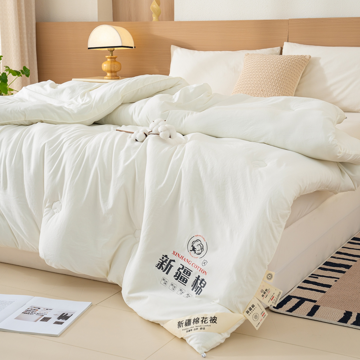 91家纺网 家纺一手货源 找家纺 桔禾家纺 2025新款水洗棉新疆棉花被直播水洗棉被子冬被芯春秋被夏被学生被子 奶白