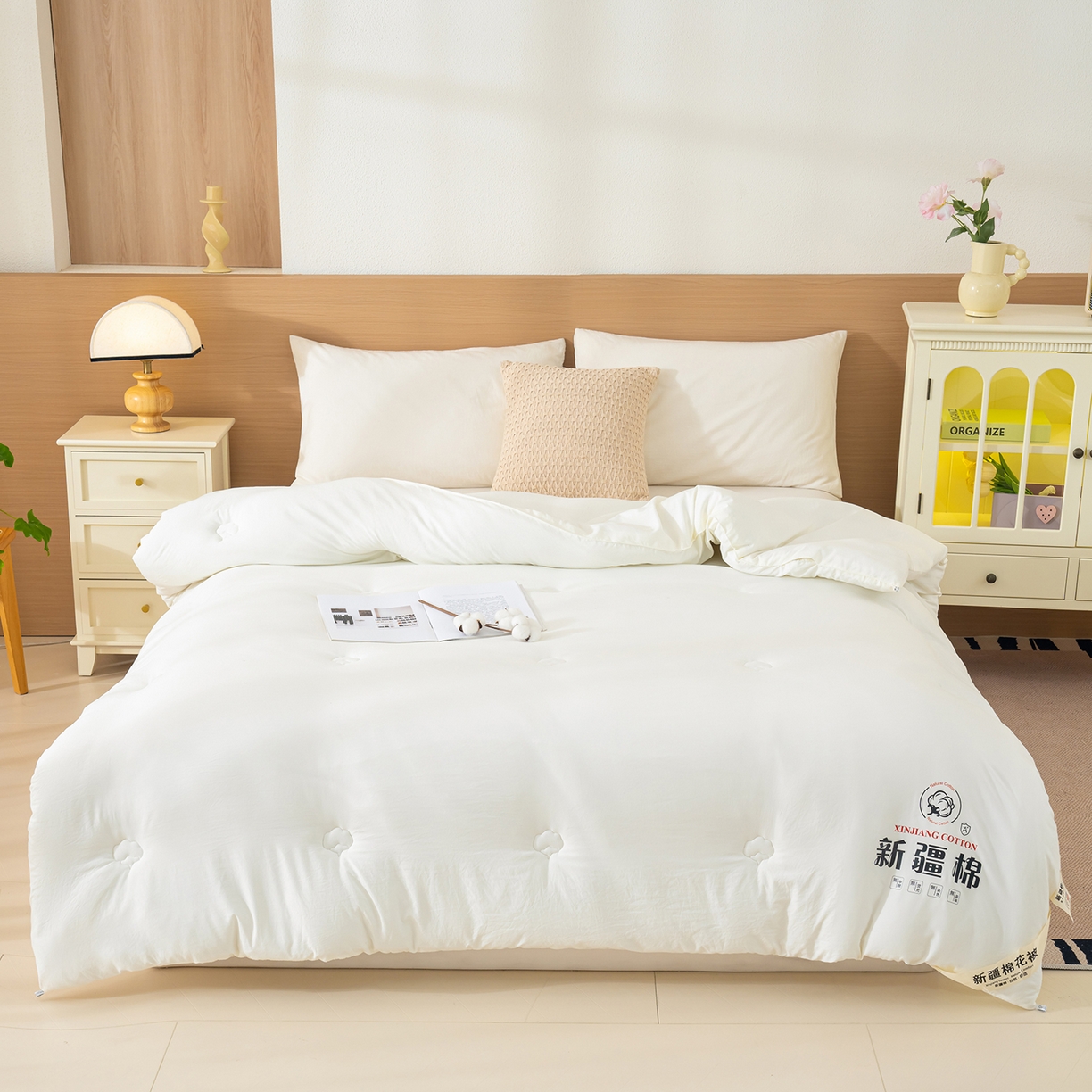 91家纺网 家纺一手货源 找家纺 桔禾家纺 2025新款水洗棉新疆棉花被直播水洗棉被子冬被芯春秋被夏被学生被子 奶白