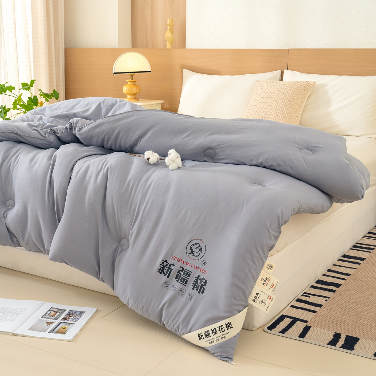 91家纺网 家纺一手货源 找家纺 桔禾家纺 2025新款水洗棉新疆棉花被直播水洗棉被子冬被芯春秋被夏被学生被子 岩石灰