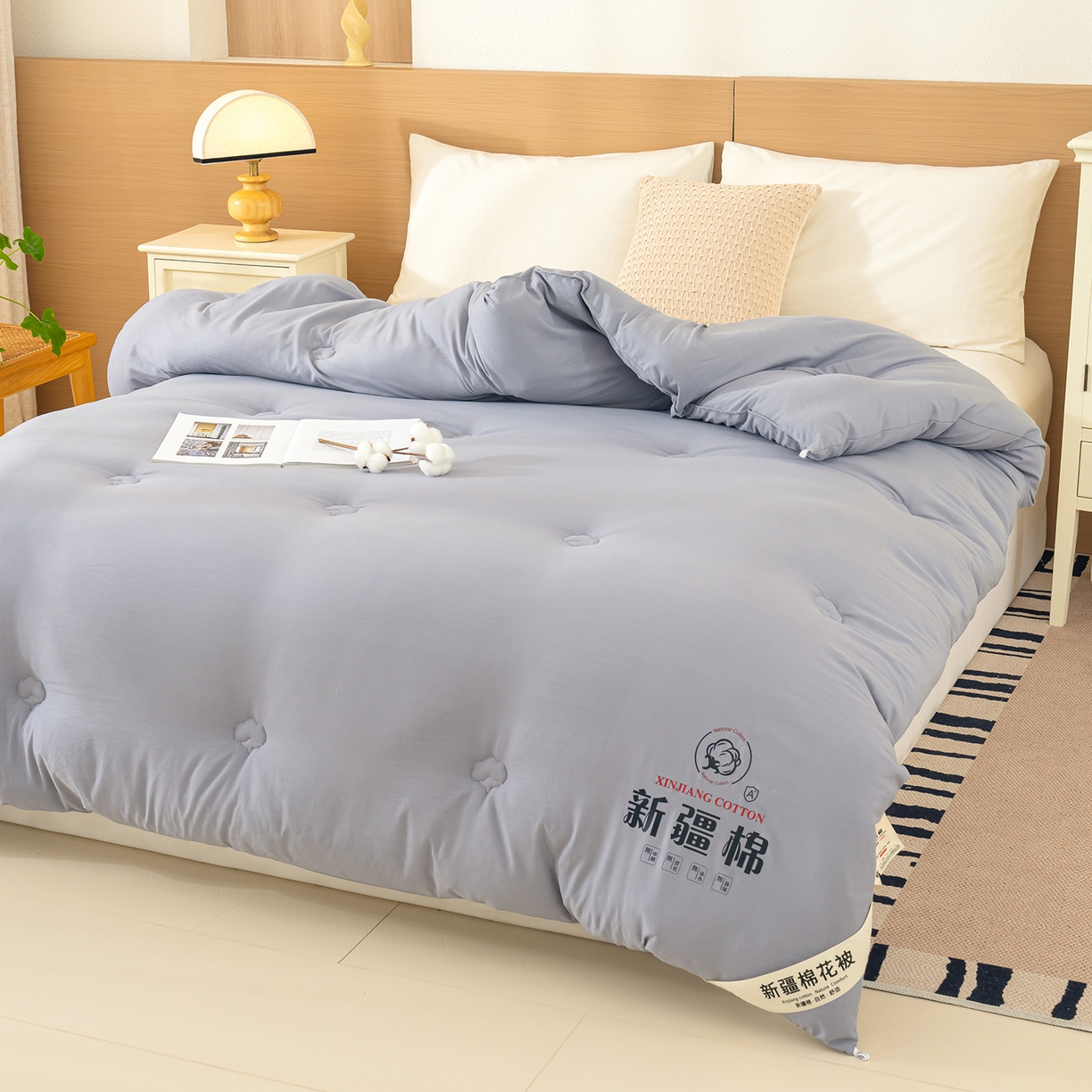 91家纺网 家纺一手货源 找家纺 桔禾家纺 2025新款水洗棉新疆棉花被直播水洗棉被子冬被芯春秋被夏被学生被子 岩石灰