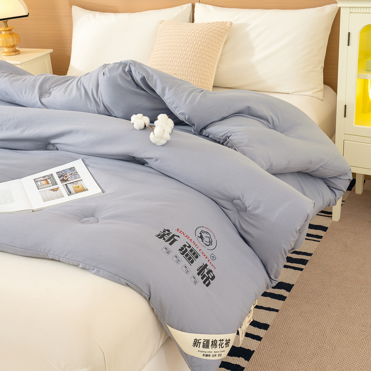 91家纺网 家纺一手货源 找家纺 桔禾家纺 2025新款水洗棉新疆棉花被直播水洗棉被子冬被芯春秋被夏被学生被子 岩石灰