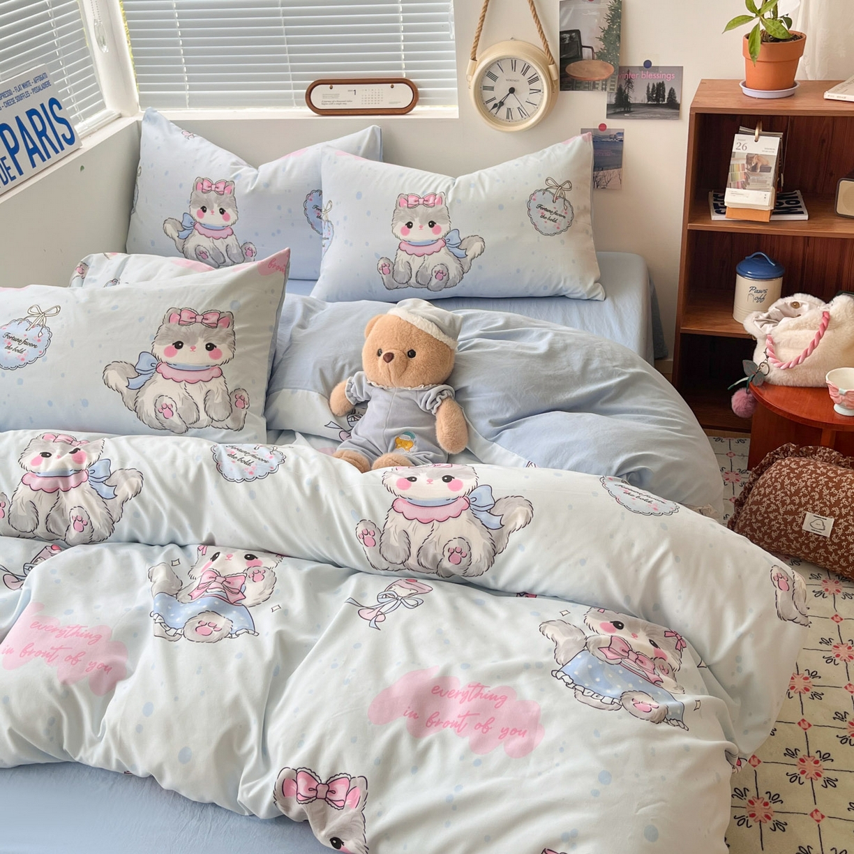 91家纺网 家纺一手货源 找家纺 优承佳生活馆 2026新款洛丽塔风水洗印花四件套学生三件套单被套系列 软萌宠物