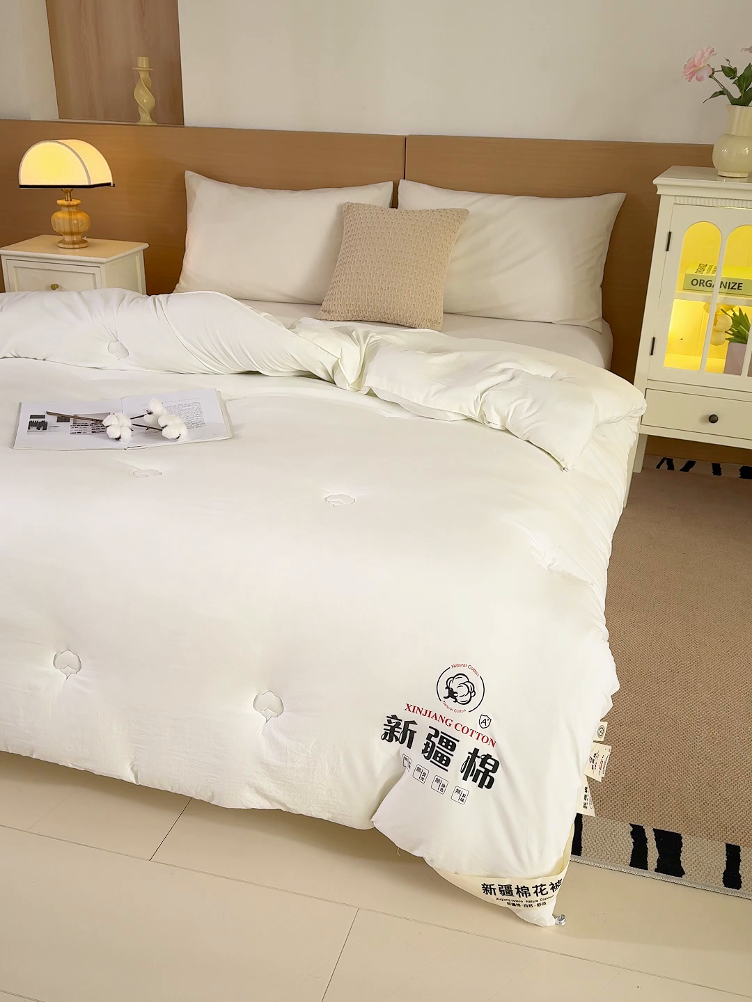 91家纺网 家纺一手货源 找家纺 桔禾家纺 2025新款水洗棉新疆棉花被直播水洗棉被子冬被芯春秋被夏被学生被子 奶白