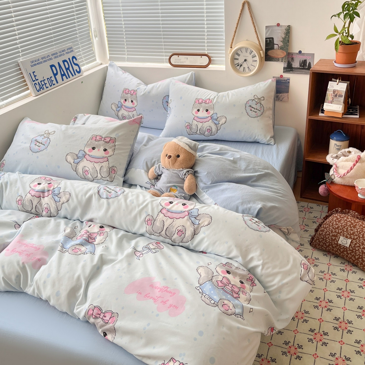 91家纺网 家纺一手货源 找家纺 优承佳生活馆 2026新款洛丽塔风水洗印花四件套学生三件套单被套系列 软萌宠物