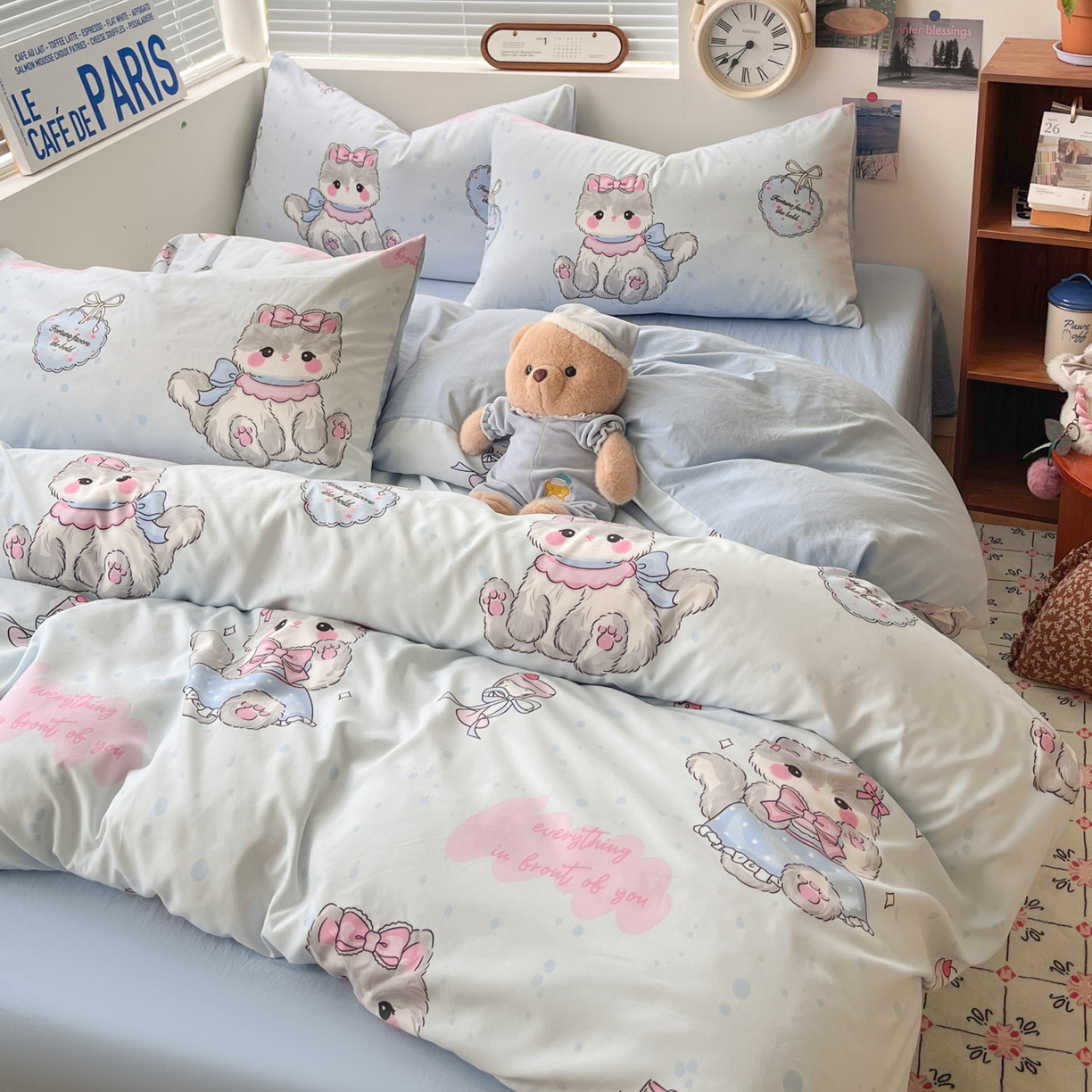 91家纺网 家纺一手货源 找家纺 优承佳生活馆 2026新款洛丽塔风水洗印花四件套学生三件套单被套系列 软萌宠物