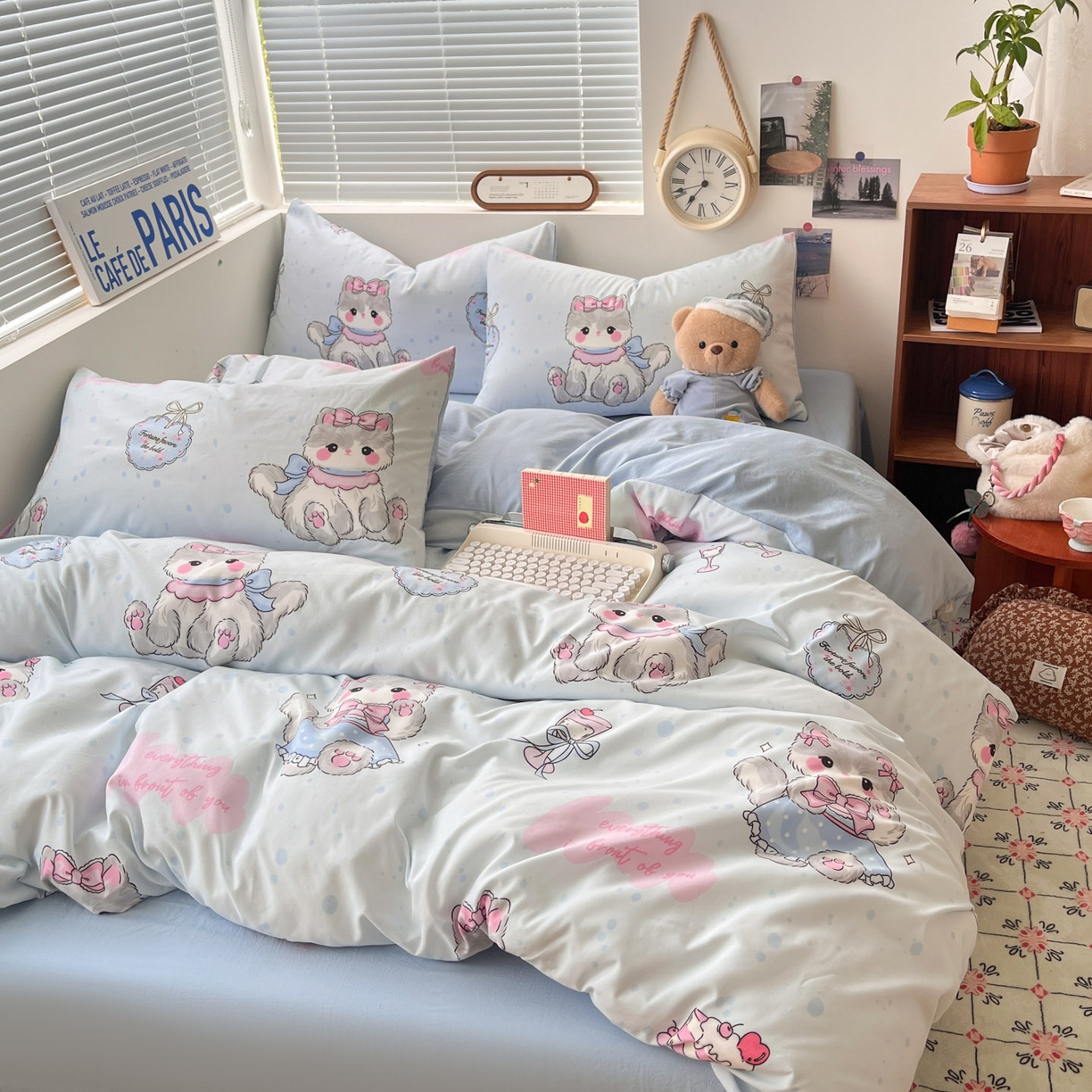 91家纺网 家纺一手货源 找家纺 优承佳生活馆 2026新款洛丽塔风水洗印花四件套学生三件套单被套系列 软萌宠物