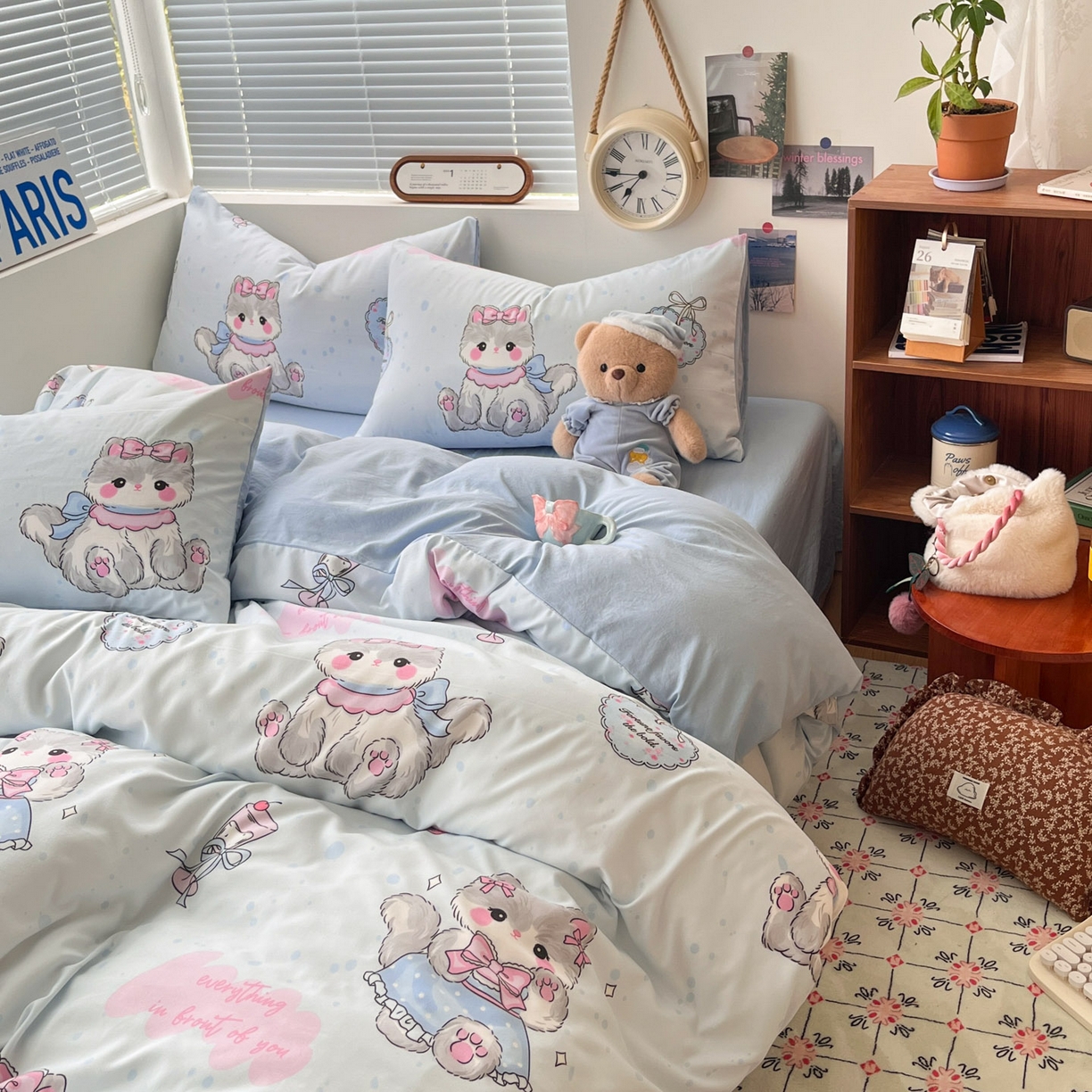 91家纺网 家纺一手货源 找家纺 优承佳生活馆 2026新款洛丽塔风水洗印花四件套学生三件套单被套系列 软萌宠物