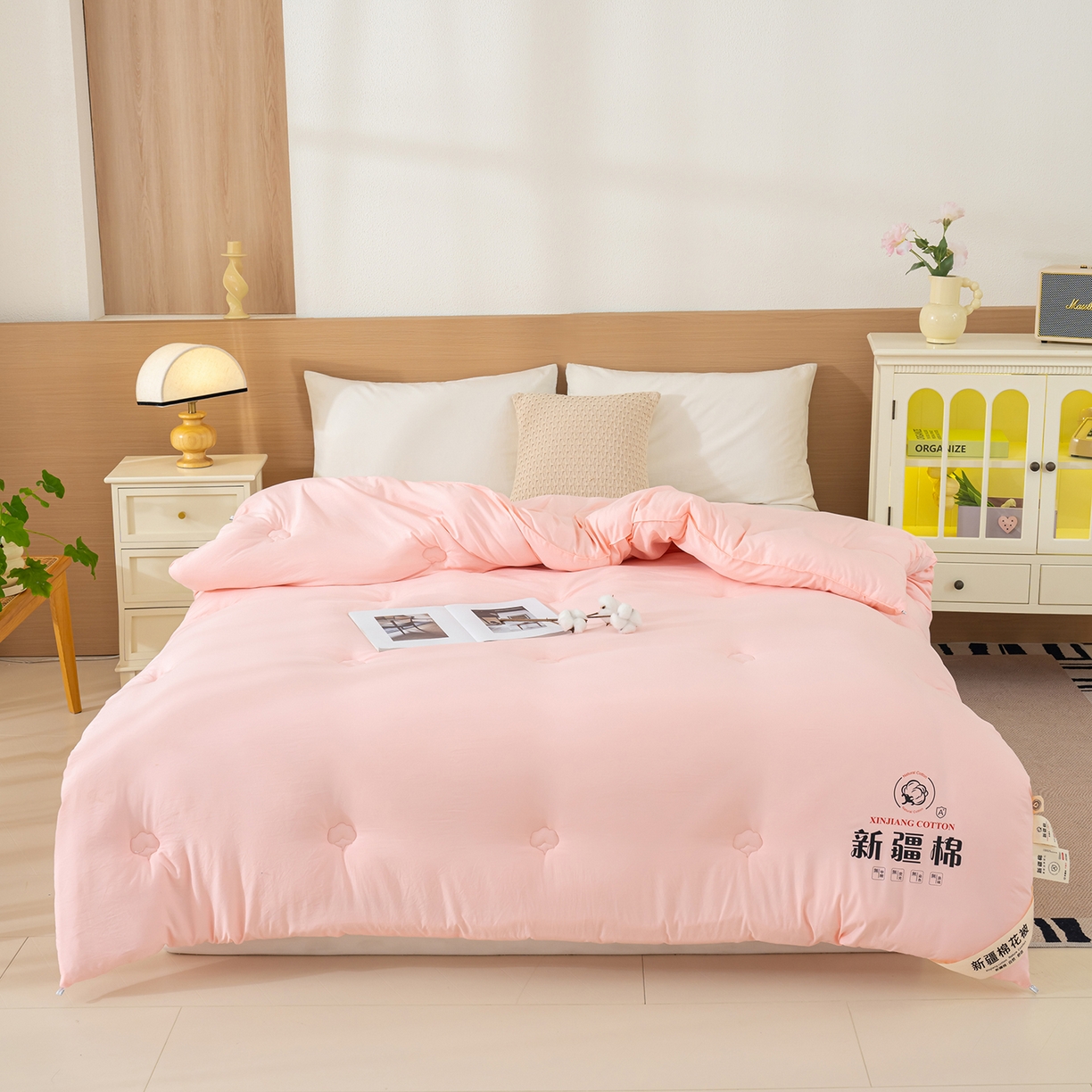 91家纺网 家纺一手货源 找家纺 桔禾家纺 2025新款水洗棉新疆棉花被直播水洗棉被子冬被芯春秋被夏被学生被子 樱花粉