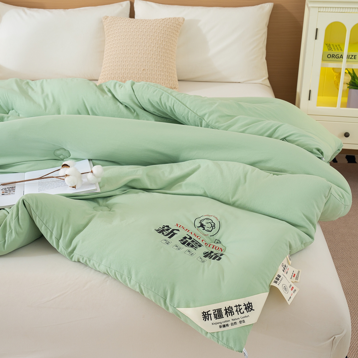 91家纺网 家纺一手货源 找家纺 桔禾家纺 2025新款水洗棉新疆棉花被直播水洗棉被子冬被芯春秋被夏被学生被子 薄荷绿