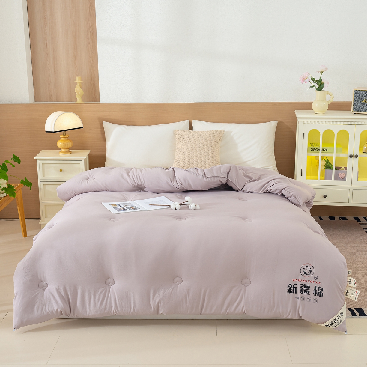 91家纺网 家纺一手货源 找家纺 桔禾家纺 2025新款水洗棉新疆棉花被直播水洗棉被子冬被芯春秋被夏被学生被子 浅豆沙