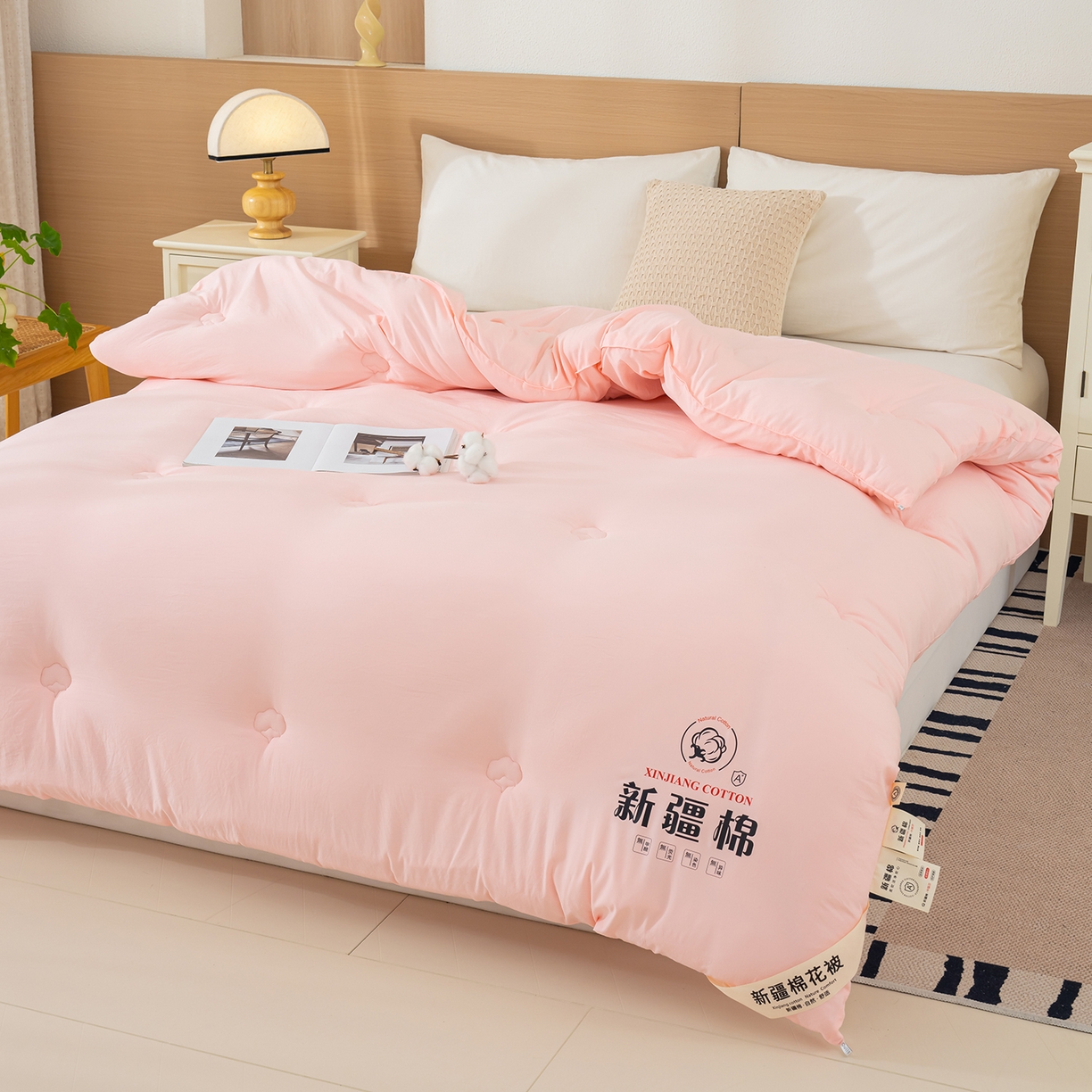 91家纺网 家纺一手货源 找家纺 桔禾家纺 2025新款水洗棉新疆棉花被直播水洗棉被子冬被芯春秋被夏被学生被子 樱花粉