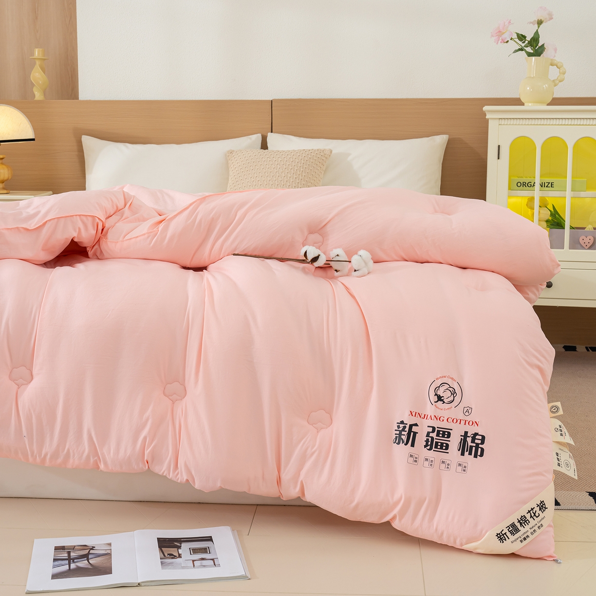91家纺网 家纺一手货源 找家纺 桔禾家纺 2025新款水洗棉新疆棉花被直播水洗棉被子冬被芯春秋被夏被学生被子 樱花粉