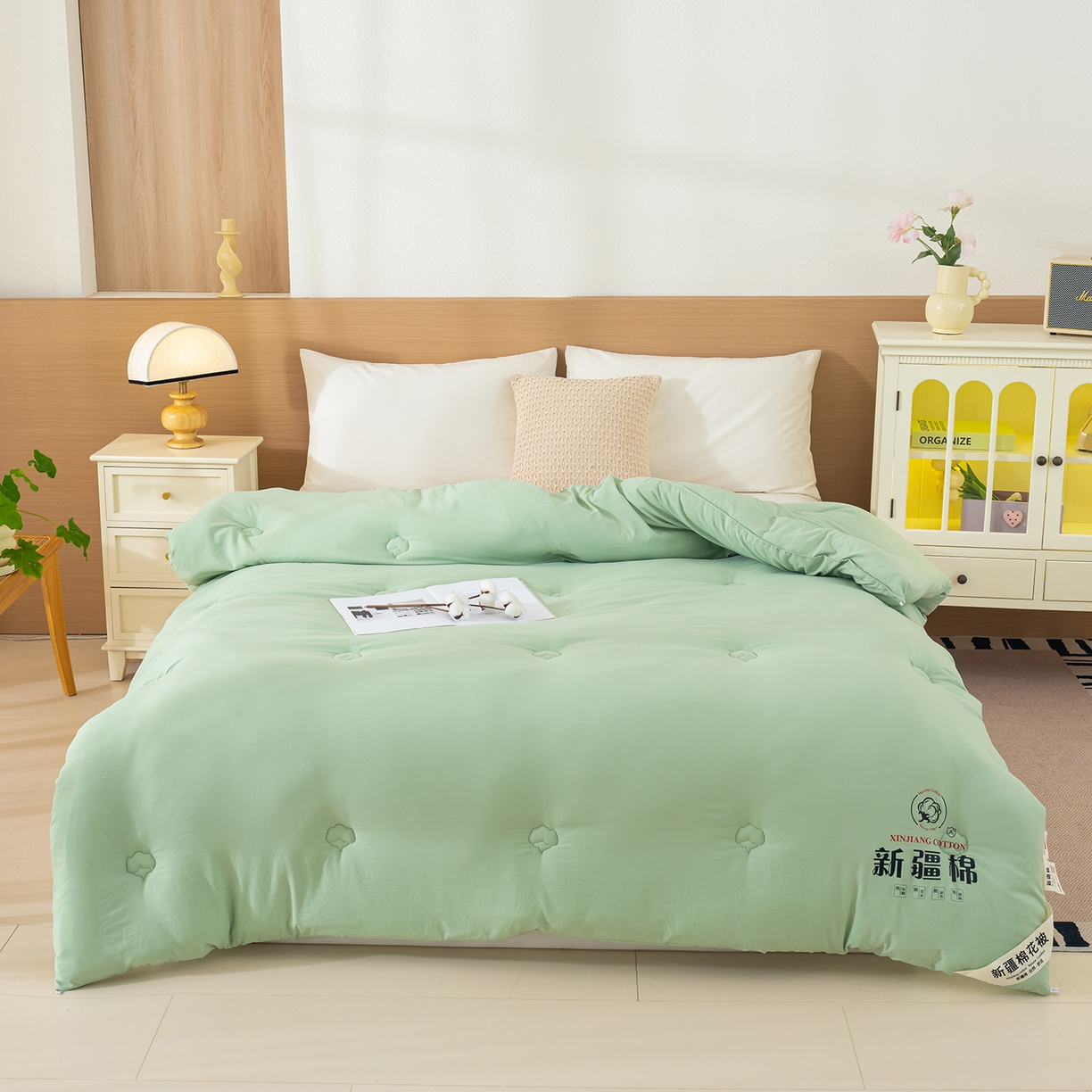 91家纺网 家纺一手货源 找家纺 桔禾家纺 2025新款水洗棉新疆棉花被直播水洗棉被子冬被芯春秋被夏被学生被子 薄荷绿
