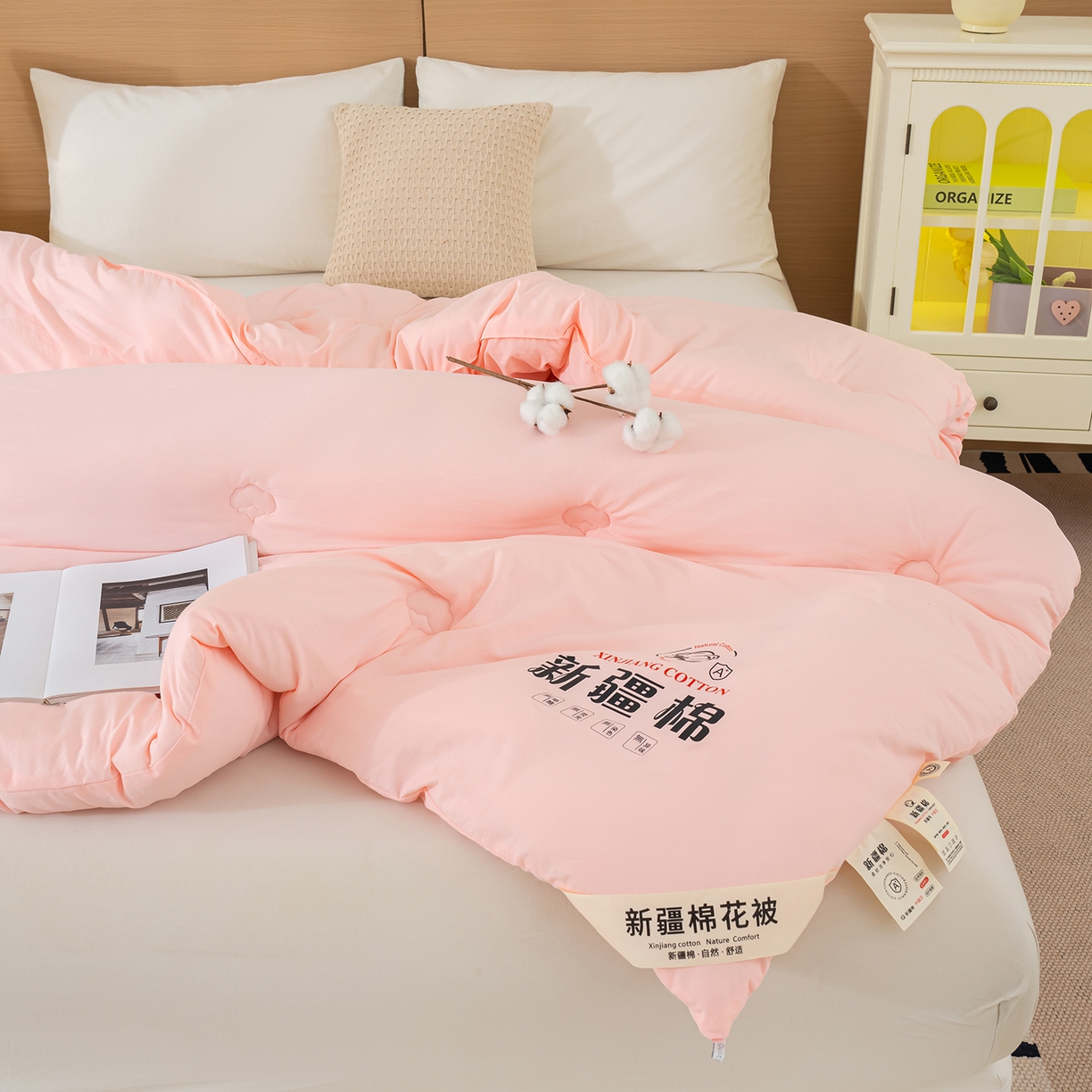 91家纺网 家纺一手货源 找家纺 桔禾家纺 2025新款水洗棉新疆棉花被直播水洗棉被子冬被芯春秋被夏被学生被子 樱花粉