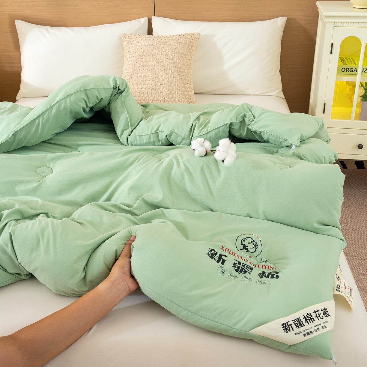 91家纺网 家纺一手货源 找家纺 桔禾家纺 2025新款水洗棉新疆棉花被直播水洗棉被子冬被芯春秋被夏被学生被子 薄荷绿