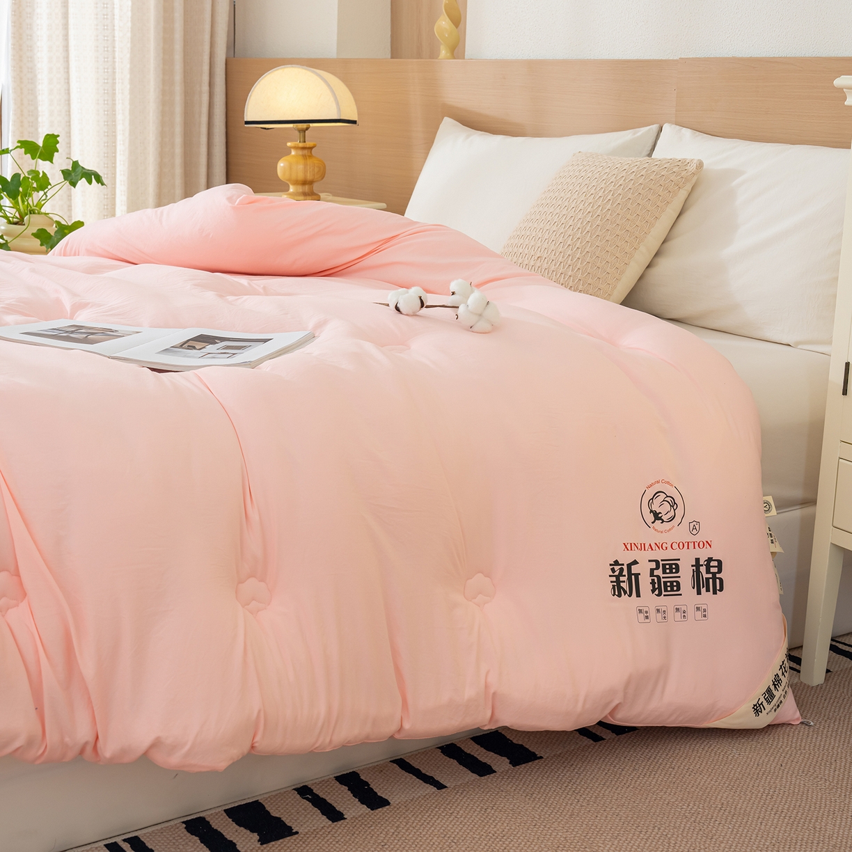91家纺网 家纺一手货源 找家纺 桔禾家纺 2025新款水洗棉新疆棉花被直播水洗棉被子冬被芯春秋被夏被学生被子 樱花粉