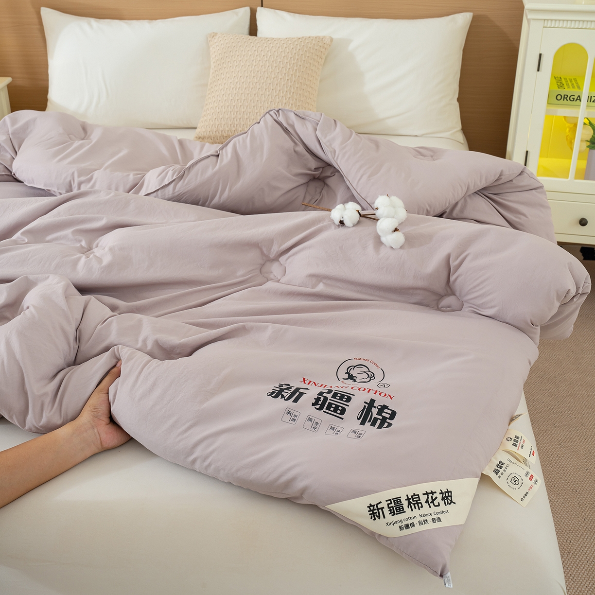 91家纺网 家纺一手货源 找家纺 桔禾家纺 2025新款水洗棉新疆棉花被直播水洗棉被子冬被芯春秋被夏被学生被子 浅豆沙