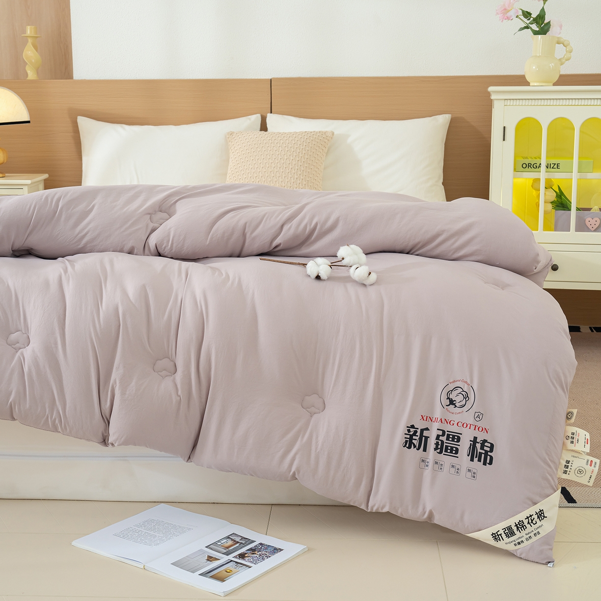 91家纺网 家纺一手货源 找家纺 桔禾家纺 2025新款水洗棉新疆棉花被直播水洗棉被子冬被芯春秋被夏被学生被子 浅豆沙