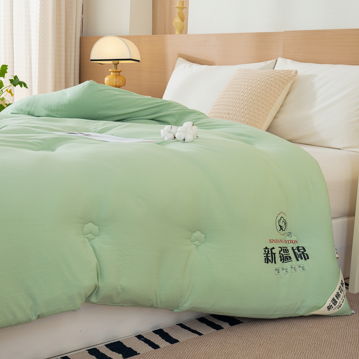 91家纺网 家纺一手货源 找家纺 桔禾家纺 2025新款水洗棉新疆棉花被直播水洗棉被子冬被芯春秋被夏被学生被子 薄荷绿