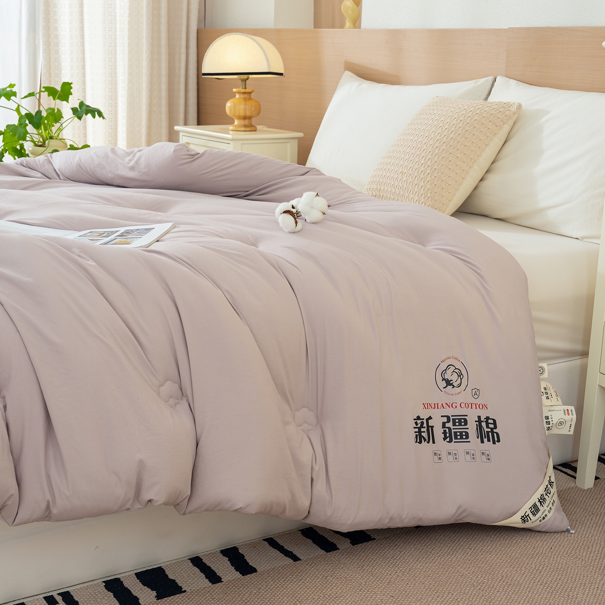 91家纺网 家纺一手货源 找家纺 桔禾家纺 2025新款水洗棉新疆棉花被直播水洗棉被子冬被芯春秋被夏被学生被子 浅豆沙