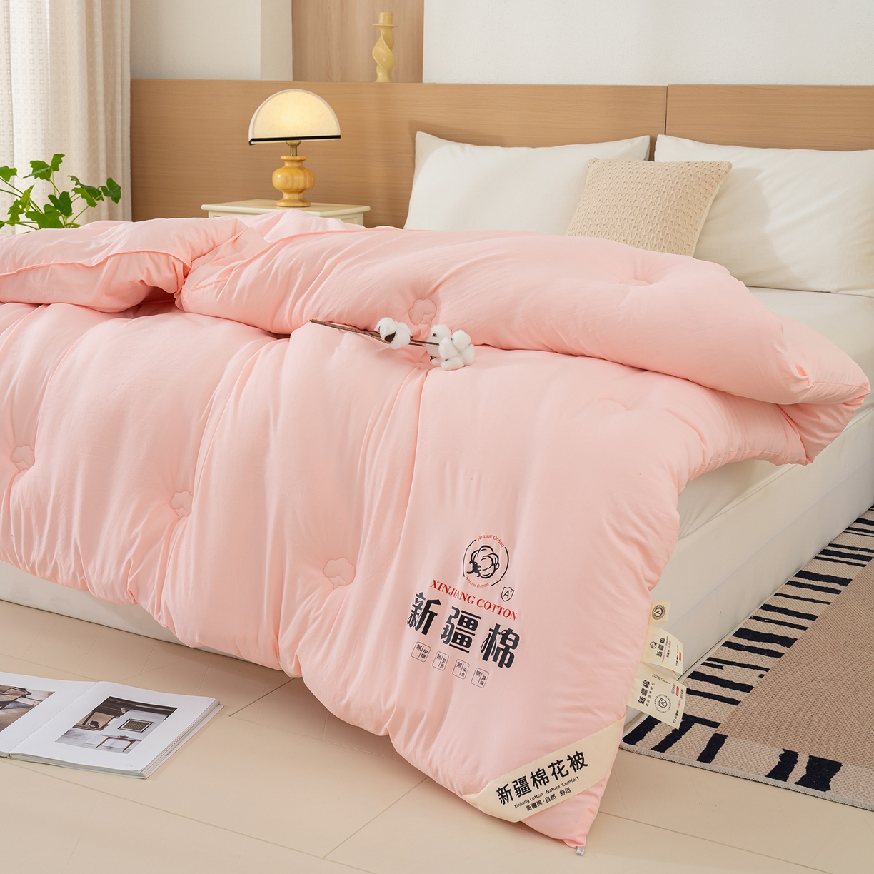91家纺网 家纺一手货源 找家纺 桔禾家纺 2025新款水洗棉新疆棉花被直播水洗棉被子冬被芯春秋被夏被学生被子 樱花粉