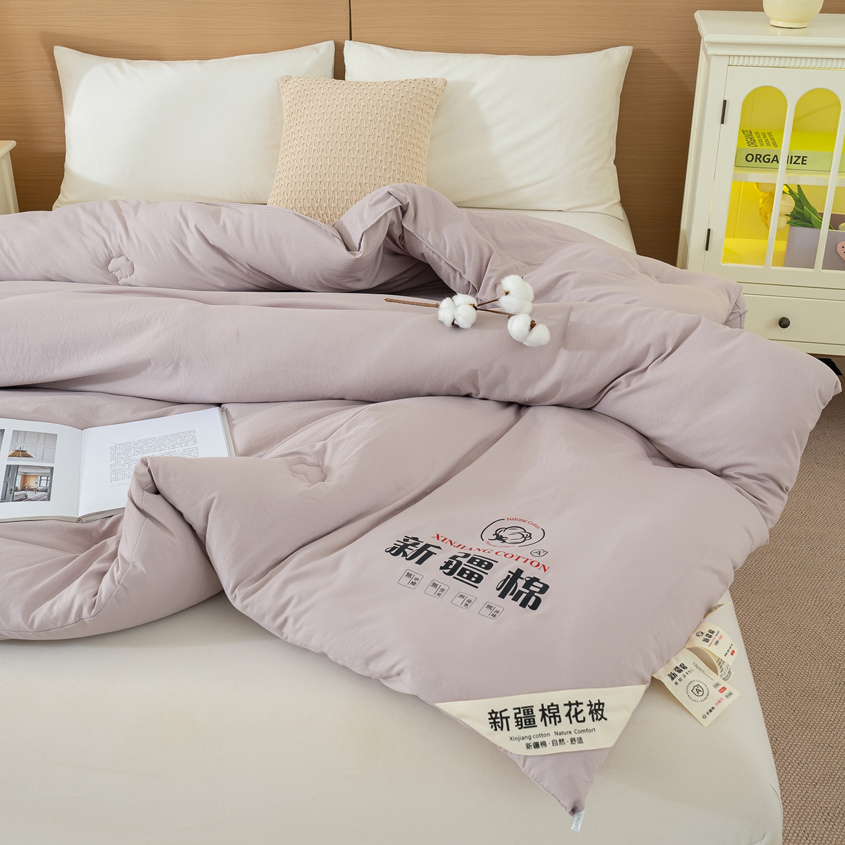 91家纺网 家纺一手货源 找家纺 桔禾家纺 2025新款水洗棉新疆棉花被直播水洗棉被子冬被芯春秋被夏被学生被子 浅豆沙