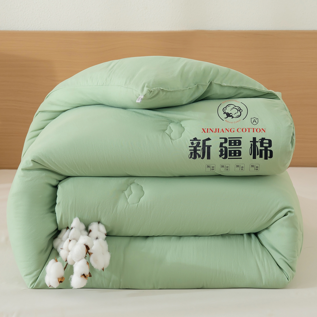 91家纺网 家纺一手货源 找家纺 桔禾家纺 2025新款水洗棉新疆棉花被直播水洗棉被子冬被芯春秋被夏被学生被子 薄荷绿