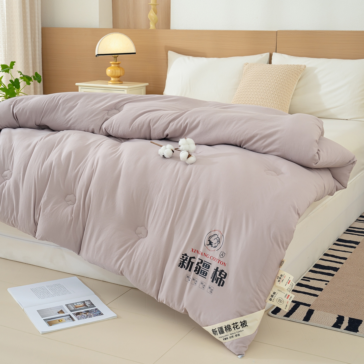 91家纺网 家纺一手货源 找家纺 桔禾家纺 2025新款水洗棉新疆棉花被直播水洗棉被子冬被芯春秋被夏被学生被子 浅豆沙