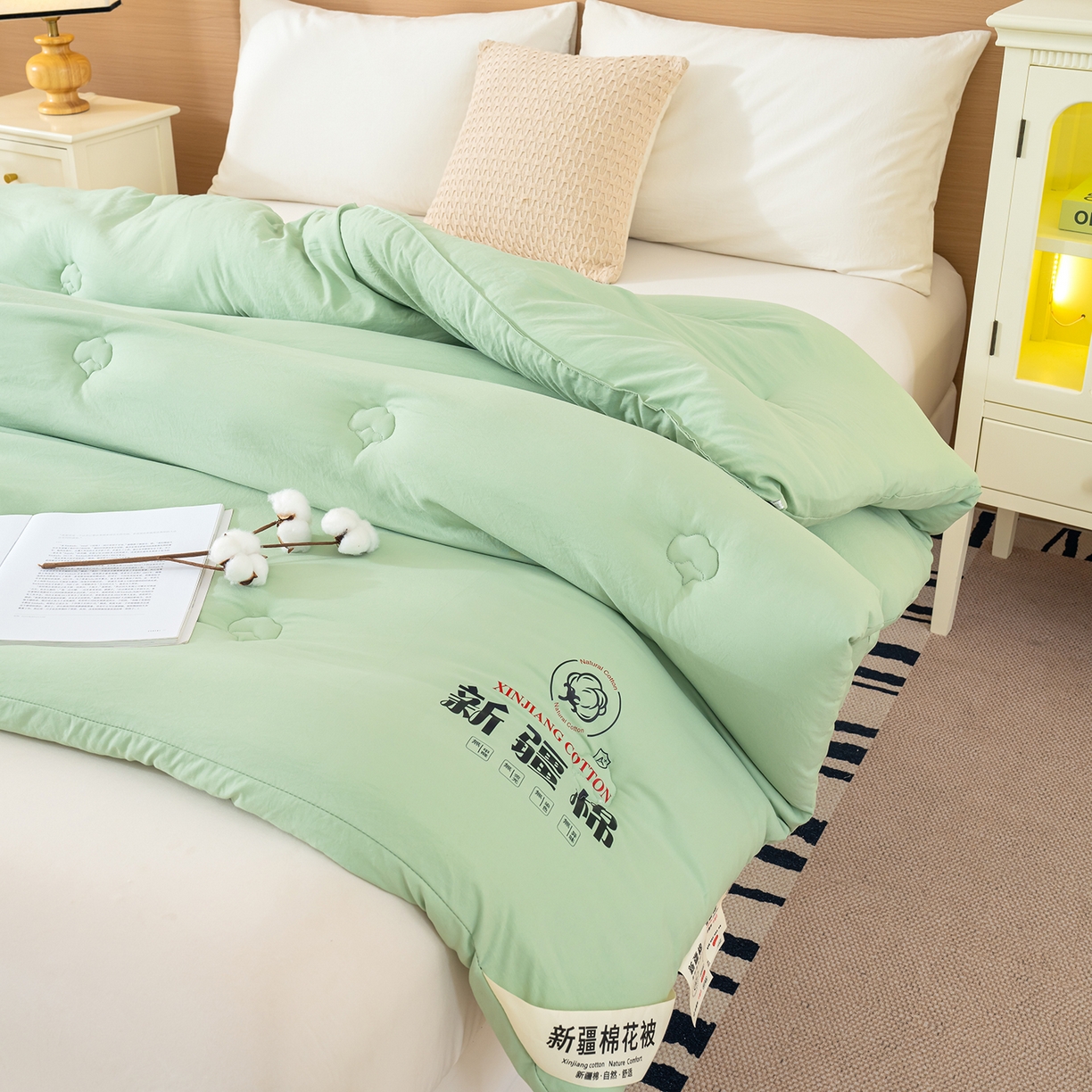 91家纺网 家纺一手货源 找家纺 桔禾家纺 2025新款水洗棉新疆棉花被直播水洗棉被子冬被芯春秋被夏被学生被子 薄荷绿