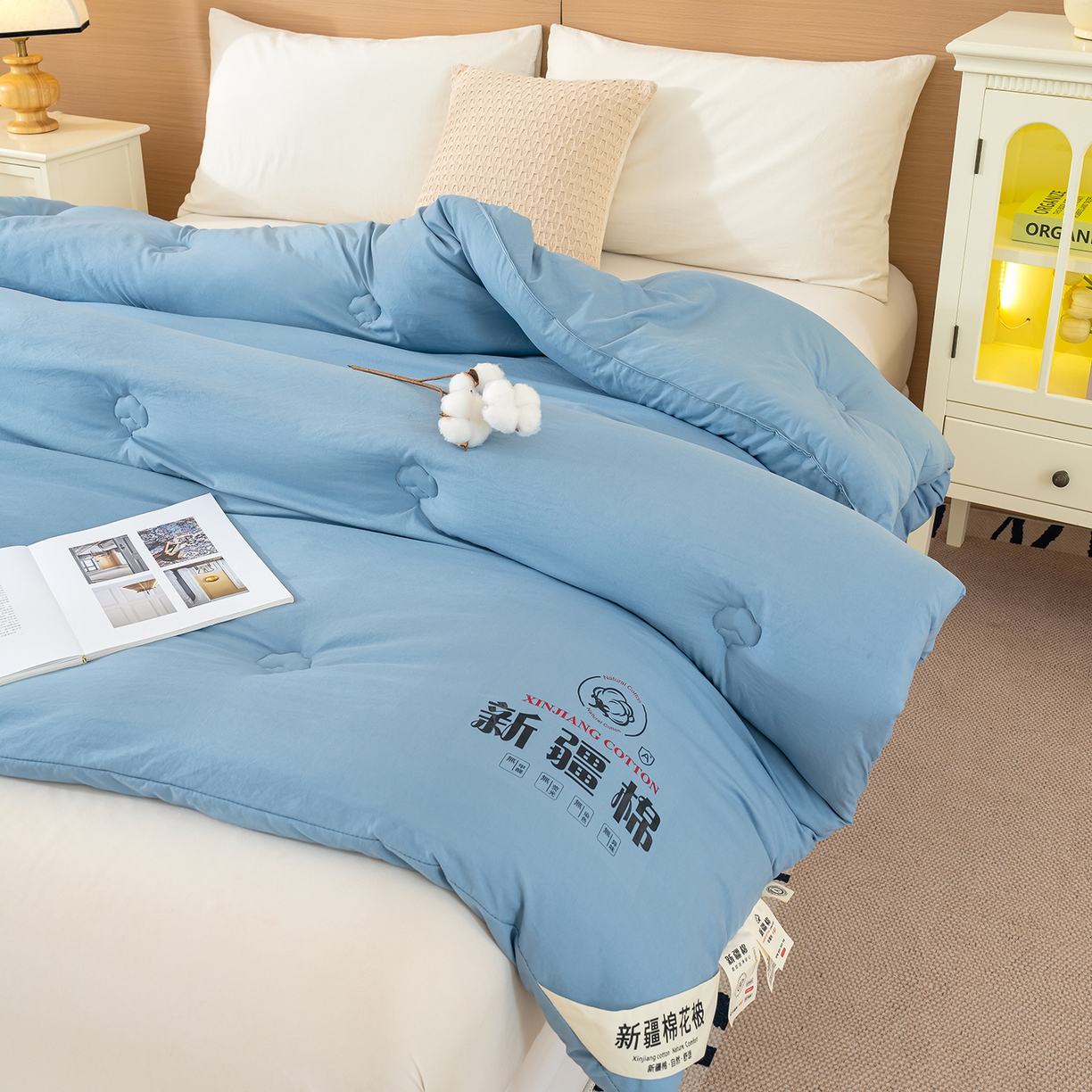 91家纺网 家纺一手货源 找家纺 桔禾家纺 2025新款水洗棉新疆棉花被直播水洗棉被子冬被芯春秋被夏被学生被子 晴空蓝