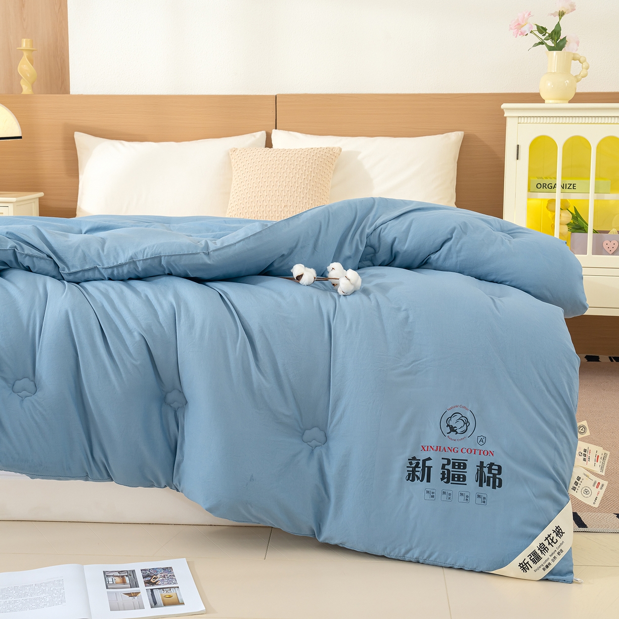 91家纺网 家纺一手货源 找家纺 桔禾家纺 2025新款水洗棉新疆棉花被直播水洗棉被子冬被芯春秋被夏被学生被子 晴空蓝