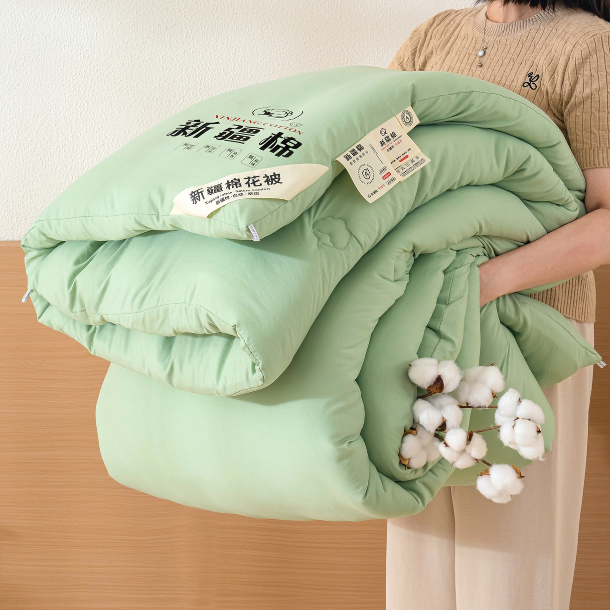 91家纺网 家纺一手货源 找家纺 桔禾家纺 2025新款水洗棉新疆棉花被直播水洗棉被子冬被芯春秋被夏被学生被子 薄荷绿