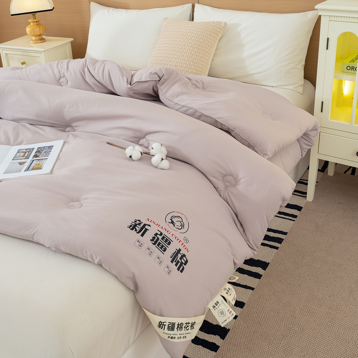 91家纺网 家纺一手货源 找家纺 桔禾家纺 2025新款水洗棉新疆棉花被直播水洗棉被子冬被芯春秋被夏被学生被子 浅豆沙