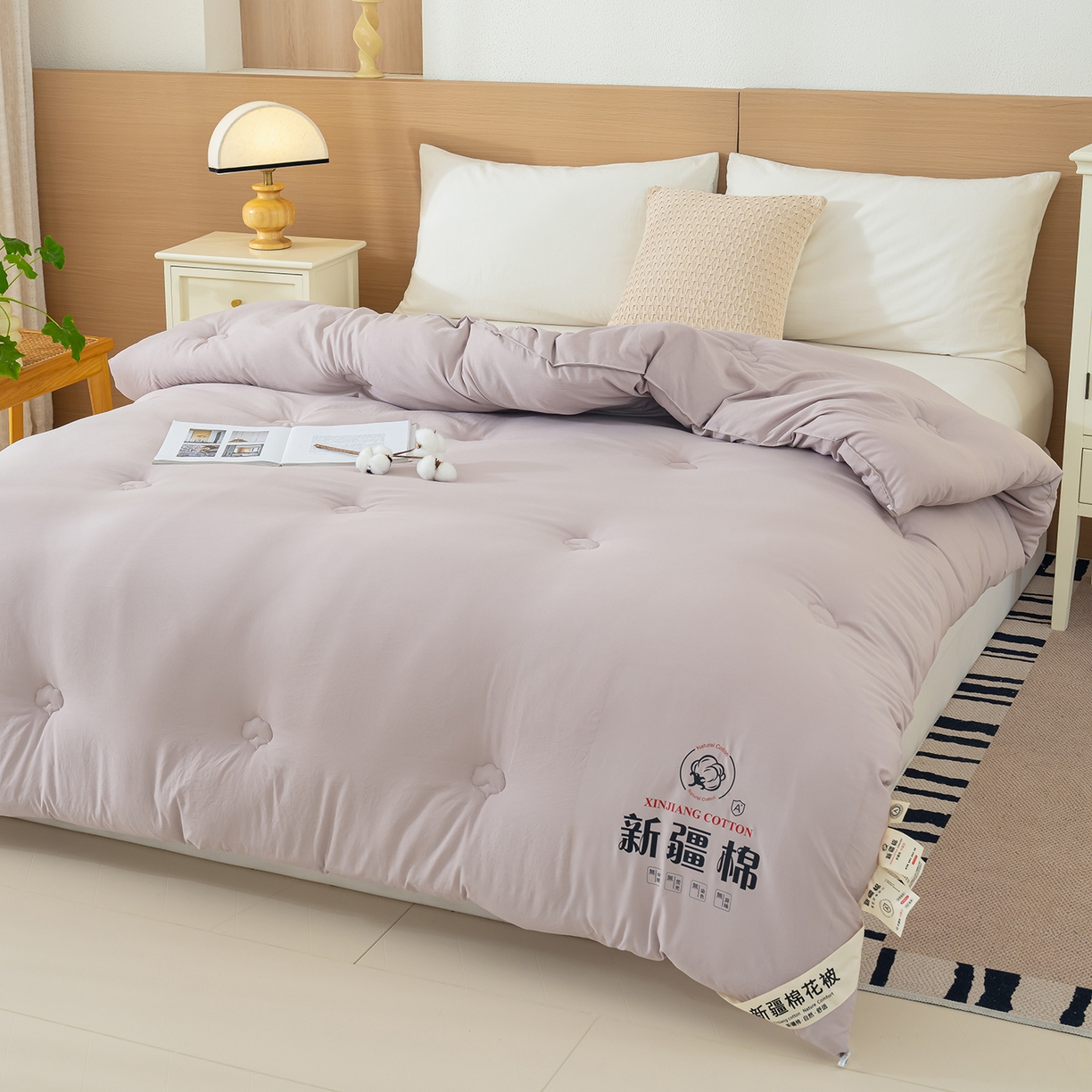 91家纺网 家纺一手货源 找家纺 桔禾家纺 2025新款水洗棉新疆棉花被直播水洗棉被子冬被芯春秋被夏被学生被子 浅豆沙
