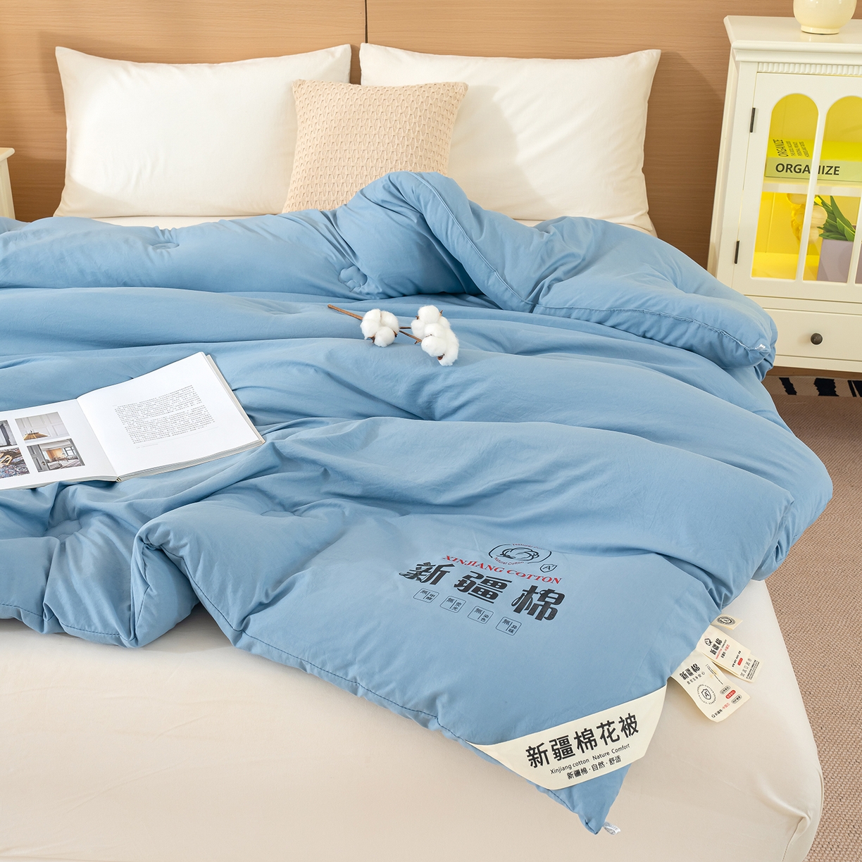 91家纺网 家纺一手货源 找家纺 桔禾家纺 2025新款水洗棉新疆棉花被直播水洗棉被子冬被芯春秋被夏被学生被子 晴空蓝