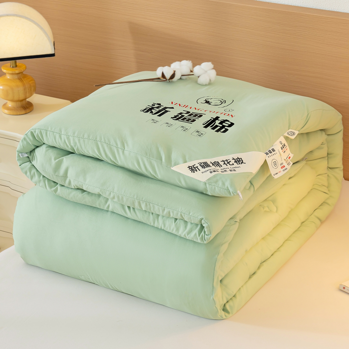 91家纺网 家纺一手货源 找家纺 桔禾家纺 2025新款水洗棉新疆棉花被直播水洗棉被子冬被芯春秋被夏被学生被子 薄荷绿