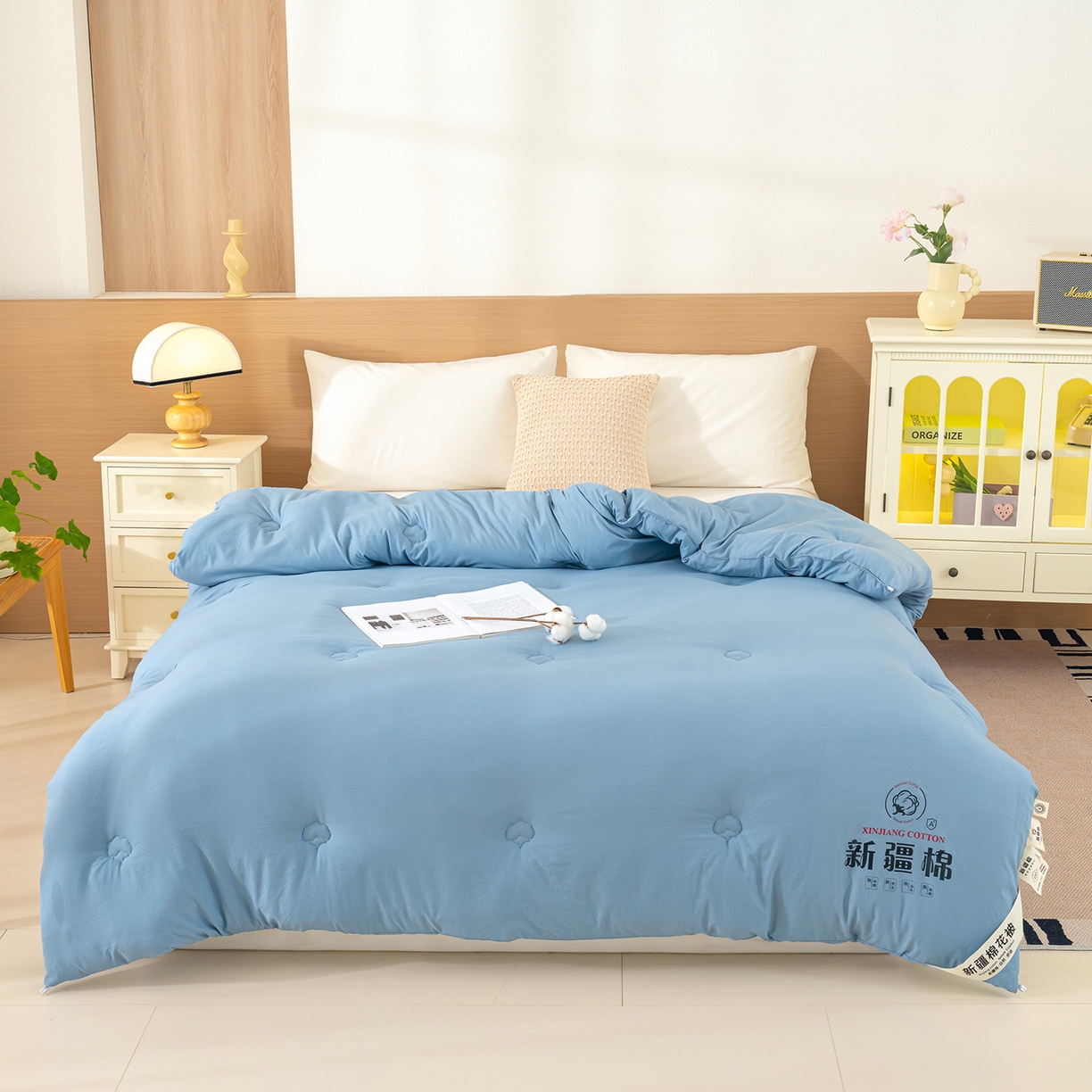 91家纺网 家纺一手货源 找家纺 桔禾家纺 2025新款水洗棉新疆棉花被直播水洗棉被子冬被芯春秋被夏被学生被子 晴空蓝