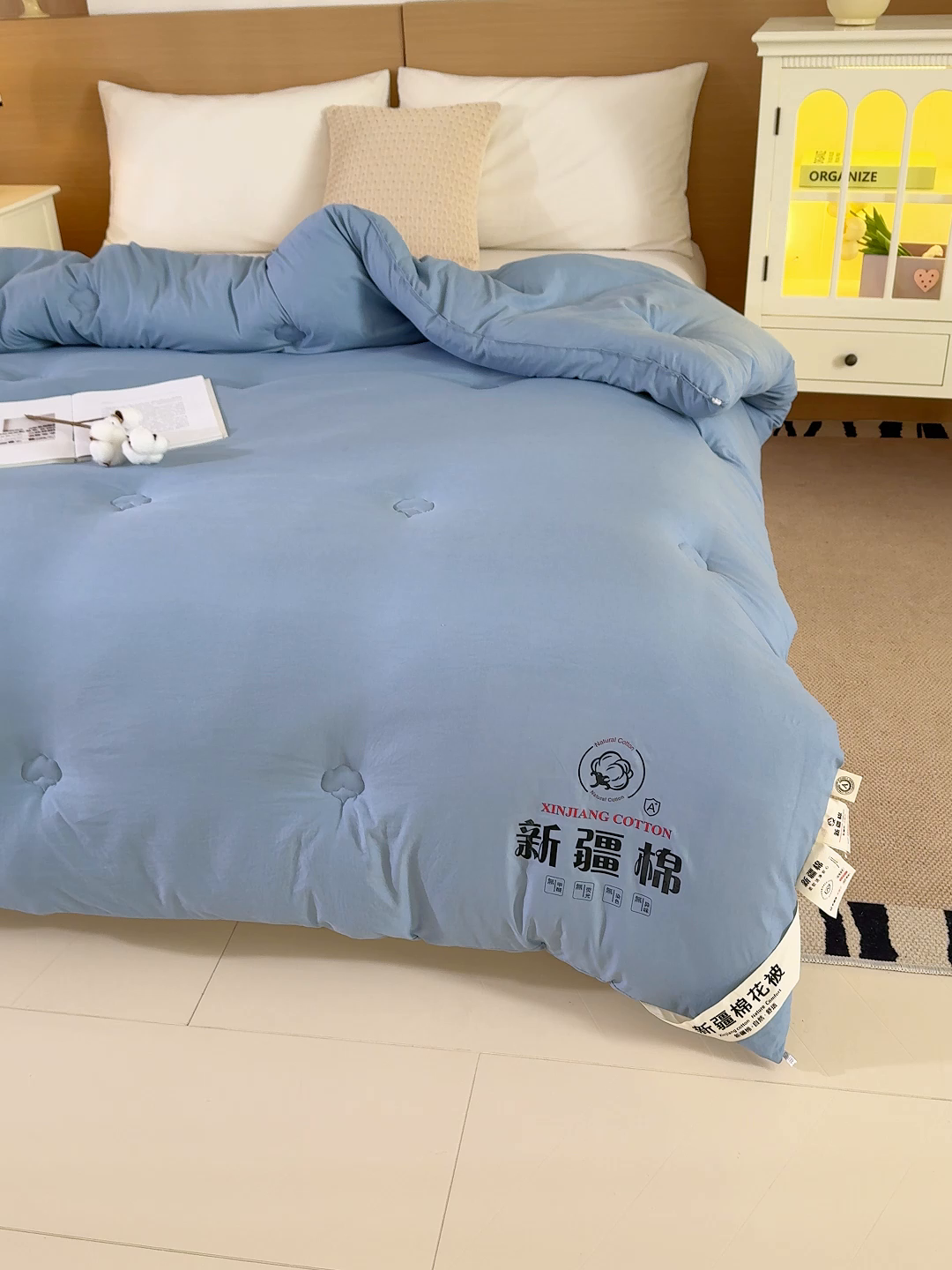 91家纺网 家纺一手货源 找家纺 桔禾家纺 2025新款水洗棉新疆棉花被直播水洗棉被子冬被芯春秋被夏被学生被子 晴空蓝