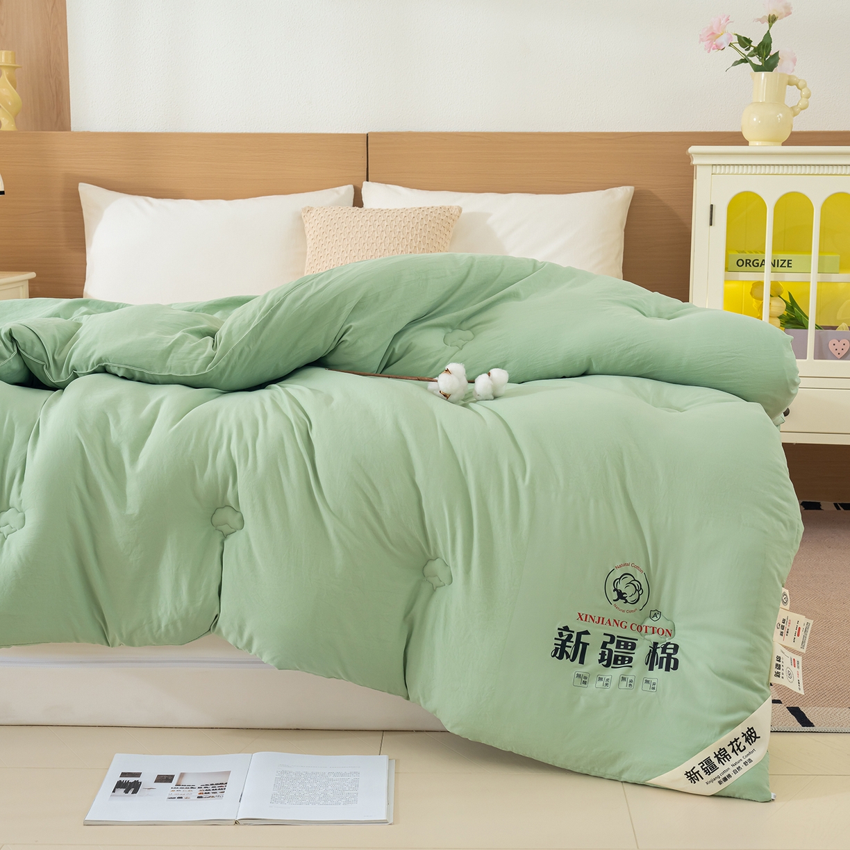 91家纺网 家纺一手货源 找家纺 桔禾家纺 2025新款水洗棉新疆棉花被直播水洗棉被子冬被芯春秋被夏被学生被子 薄荷绿