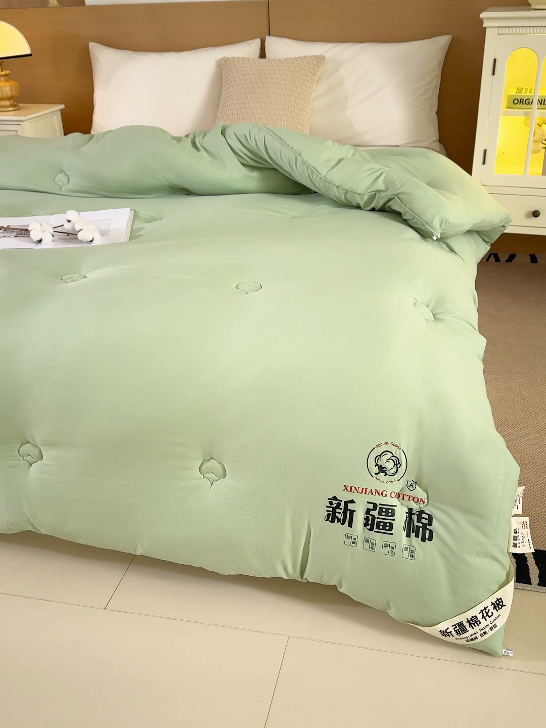 91家纺网 家纺一手货源 找家纺 桔禾家纺 2025新款水洗棉新疆棉花被直播水洗棉被子冬被芯春秋被夏被学生被子 薄荷绿