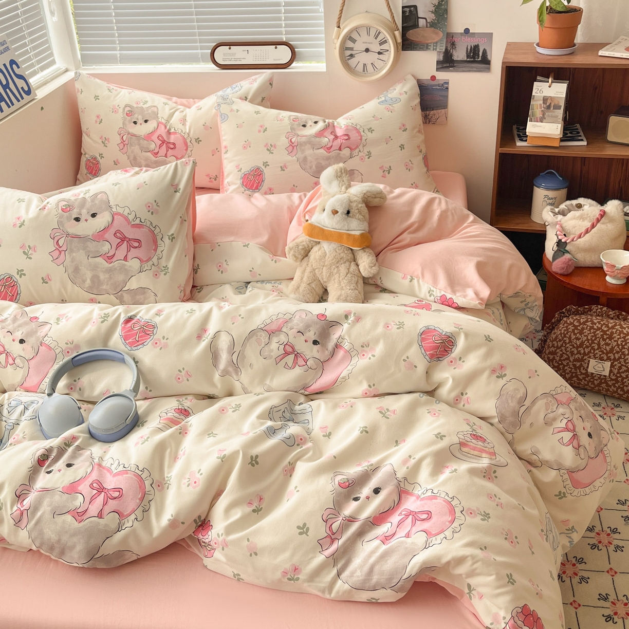 91家纺网 家纺一手货源 找家纺 优承佳生活馆 2026新款洛丽塔风水洗印花四件套学生三件套单被套系列 甜心萌物