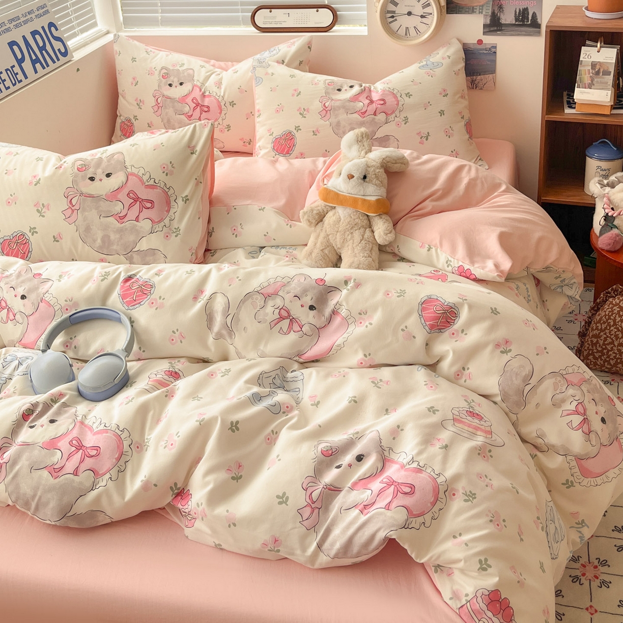 91家纺网 家纺一手货源 找家纺 优承佳生活馆 2026新款洛丽塔风水洗印花四件套学生三件套单被套系列 甜心萌物