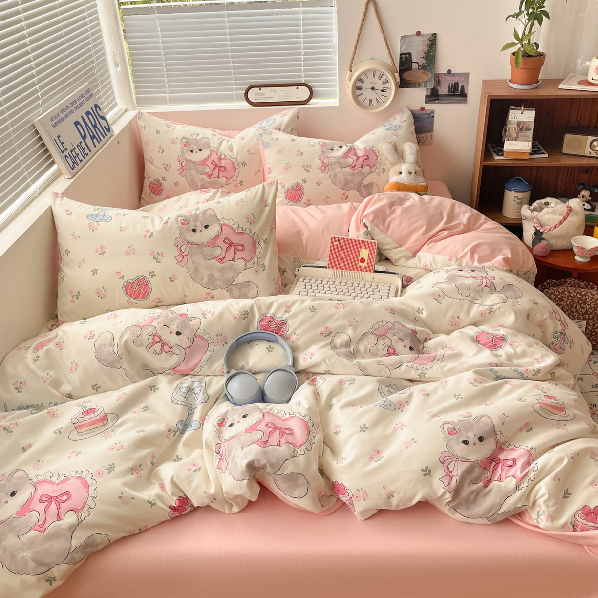 91家纺网 家纺一手货源 找家纺 优承佳生活馆 2026新款洛丽塔风水洗印花四件套学生三件套单被套系列 甜心萌物
