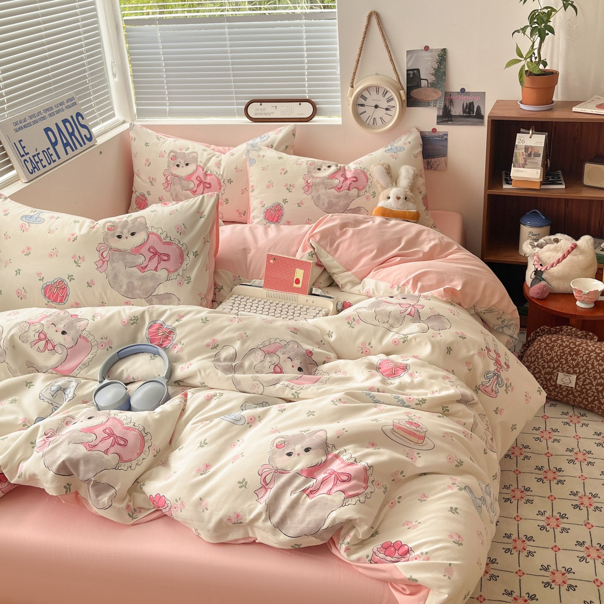 91家纺网 家纺一手货源 找家纺 优承佳生活馆 2026新款洛丽塔风水洗印花四件套学生三件套单被套系列 甜心萌物