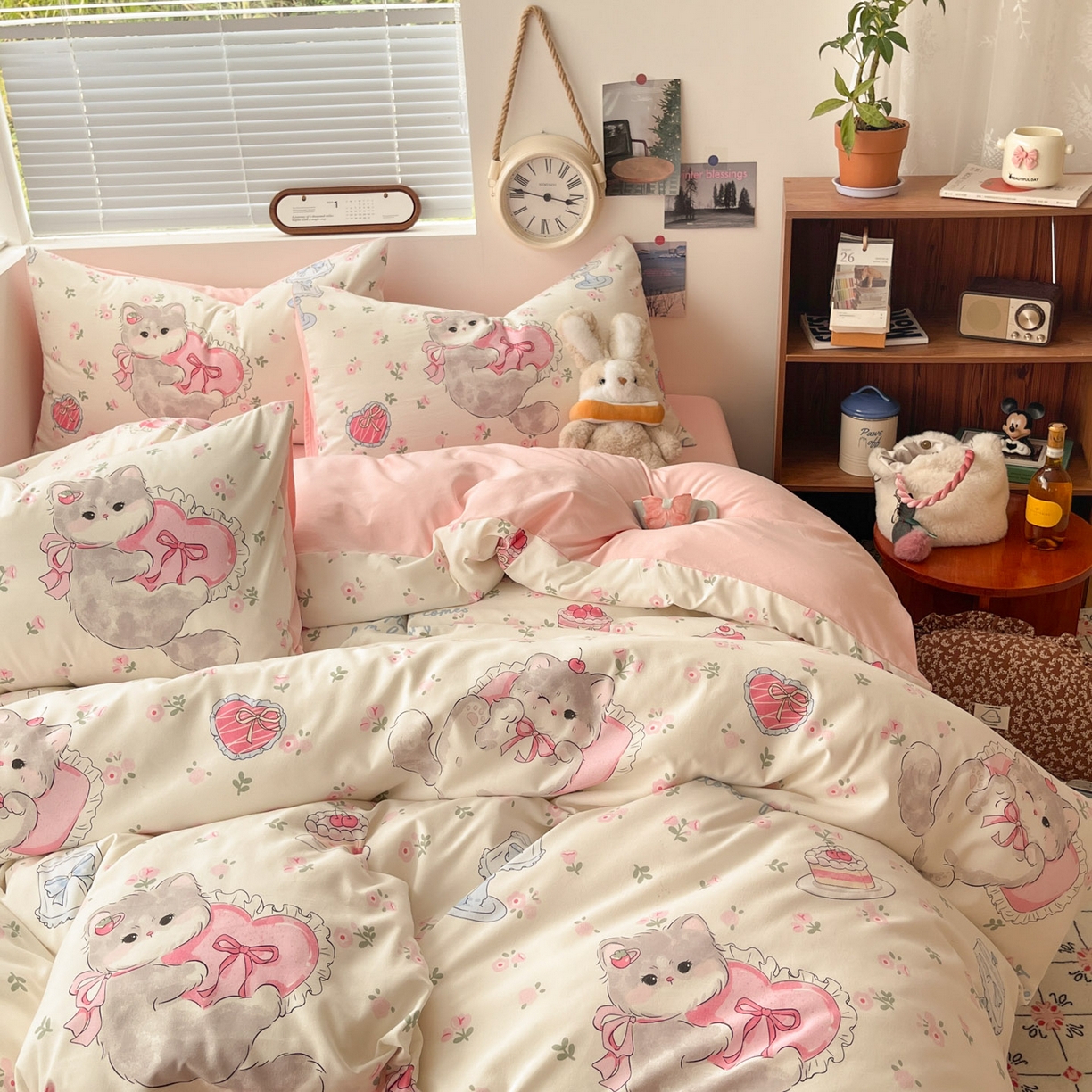 91家纺网 家纺一手货源 找家纺 优承佳生活馆 2026新款洛丽塔风水洗印花四件套学生三件套单被套系列 甜心萌物