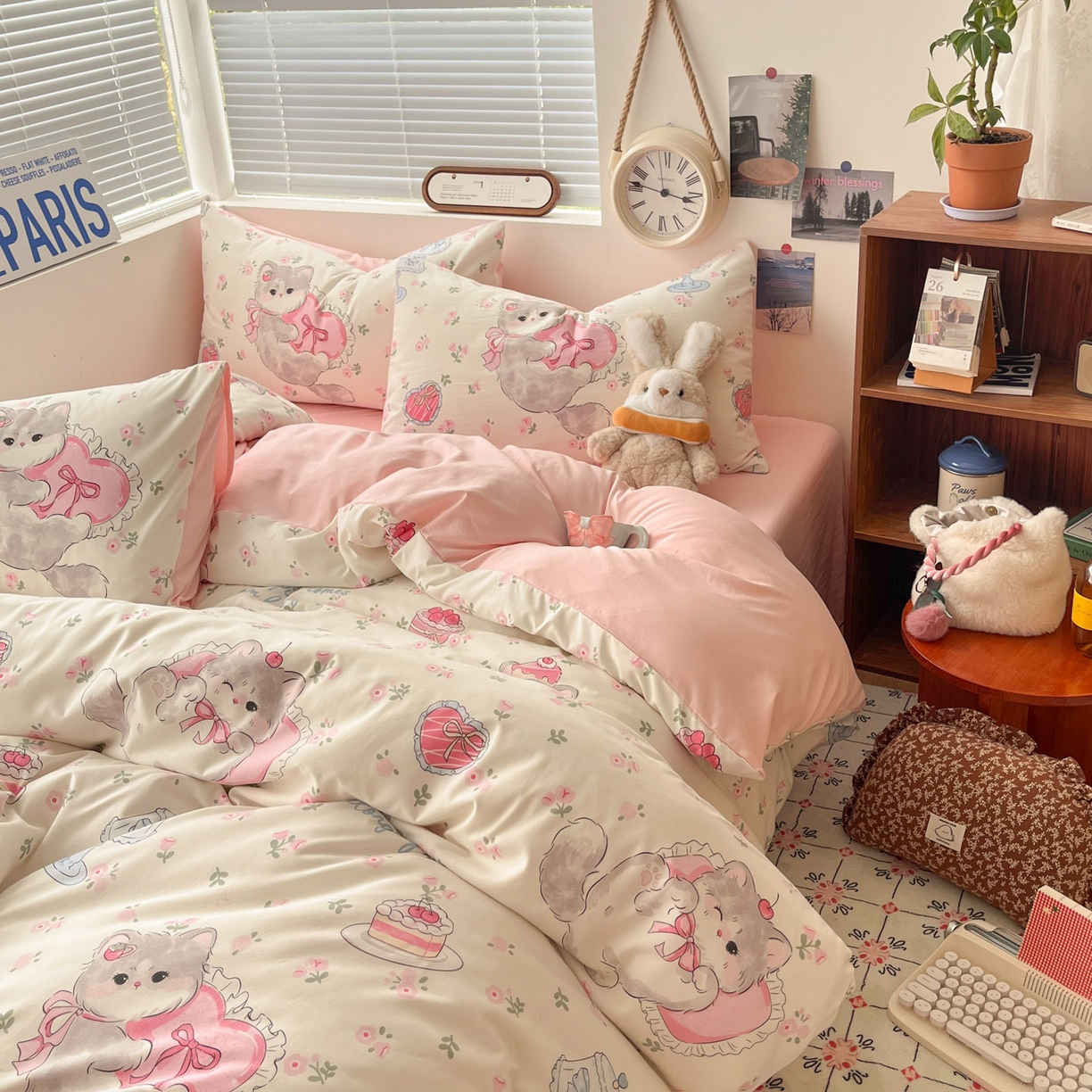 91家纺网 家纺一手货源 找家纺 优承佳生活馆 2026新款洛丽塔风水洗印花四件套学生三件套单被套系列 甜心萌物
