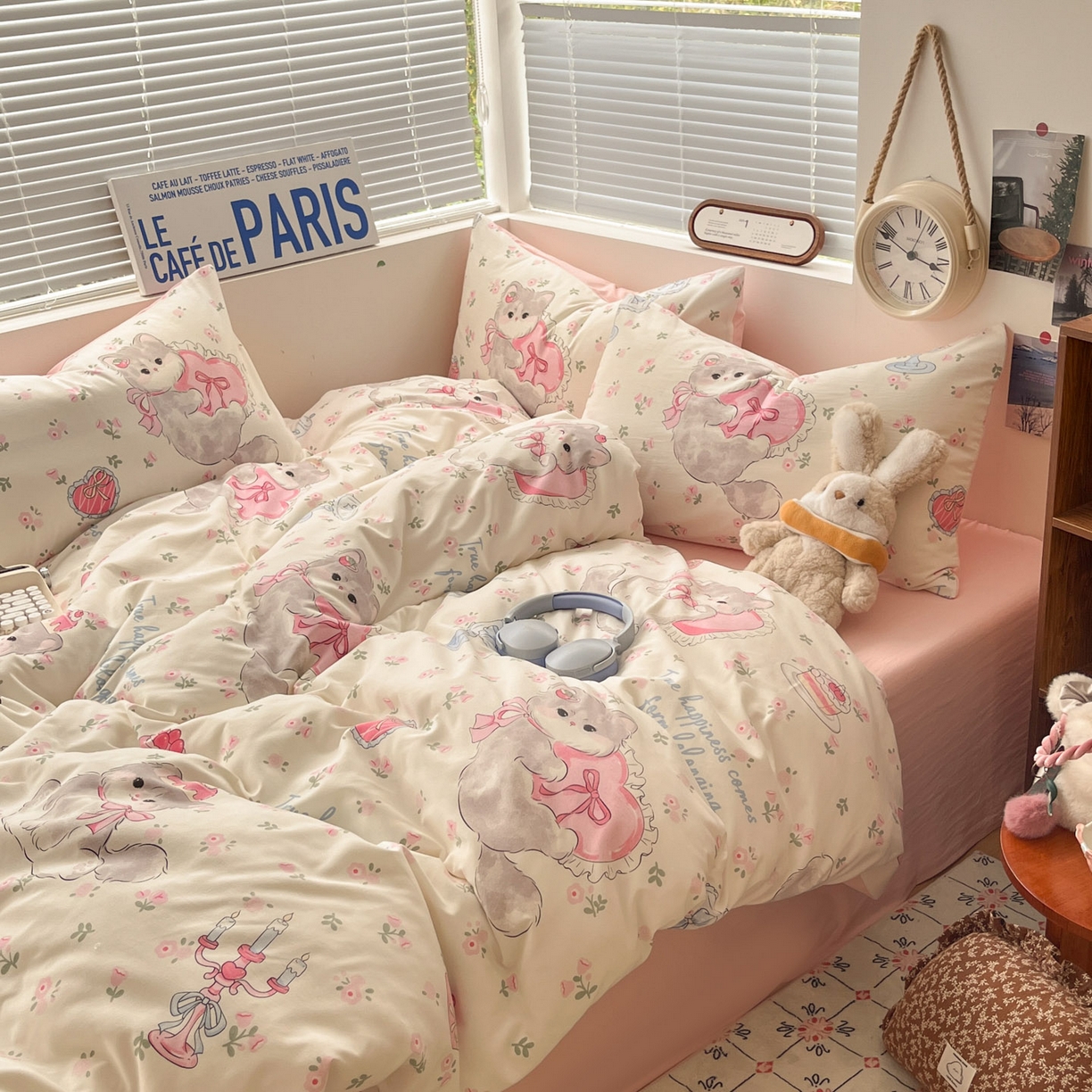 91家纺网 家纺一手货源 找家纺 优承佳生活馆 2026新款洛丽塔风水洗印花四件套学生三件套单被套系列 甜心萌物