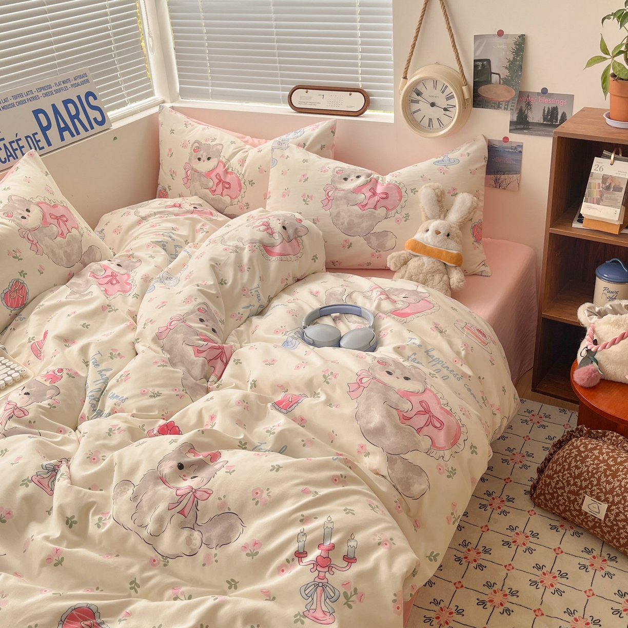 91家纺网 家纺一手货源 找家纺 优承佳生活馆 2026新款洛丽塔风水洗印花四件套学生三件套单被套系列 甜心萌物