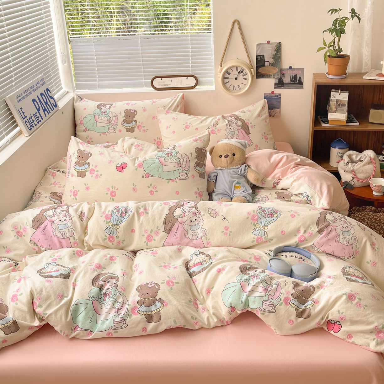 91家纺网 家纺一手货源 找家纺 优承佳生活馆 2026新款洛丽塔风水洗印花四件套学生三件套单被套系列 午后茶话会